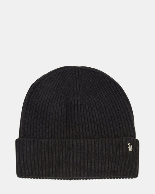 CLASSIC RIBBED KNIT BEANIE Black | Women's Folded Brim Cuffed Beanie | Steve Madden