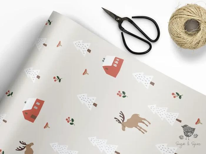 Country Winter Moose Wrapping Paper - Premium Craft Supplies & Tools > Party & Gifting > Packaging & Wrapping from Sugar and Spice Invitations - Just $26.10! Shop now at Sugar and Spice Paper