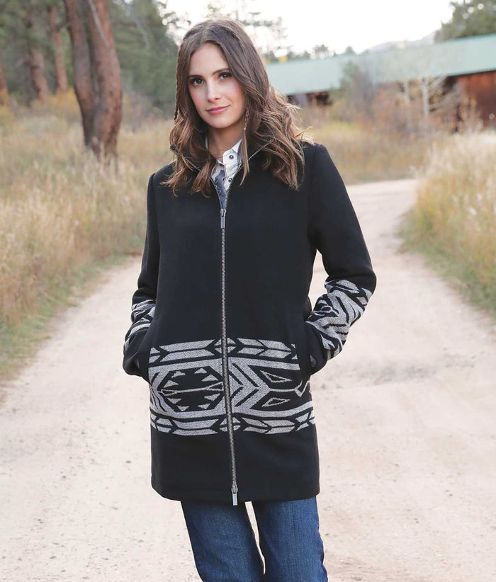 Cruel Denim Women's Black Aztec Accent Full Zip Walking Coat CWJ7478001
