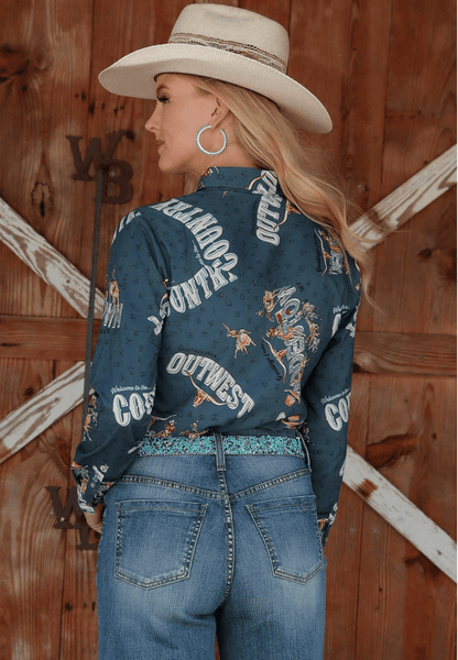 Cruel Denim Women's Navy RodeoTown Long Sleeve Snap Western Shirt CTW7343009