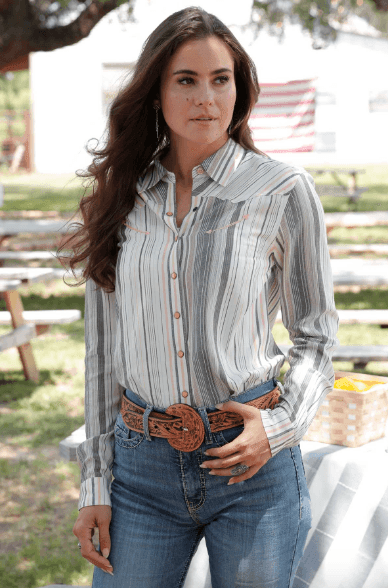 Cruel Denim Women's Peach Multi Stripe Long Sleeve Snap Western Shirt CTW7398008