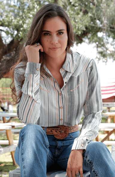 Cruel Denim Women's Peach Multi Stripe Long Sleeve Snap Western Shirt CTW7398008