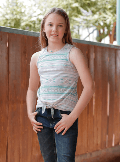 Cruel Girl Girl's Turquoise Multi Aztec Tie Front Sleeveless Tank CTK8920001
