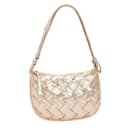 Faux Metallic Leather Braided Embossed Shoulder Bag