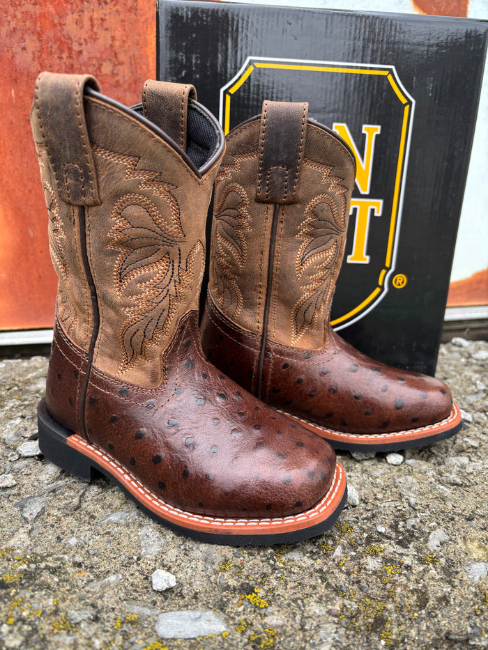 Dan Post Children/Youth Chocolate Brown Jet Ostrich Print Western Cowboy Boots DPC4007 DPC5007