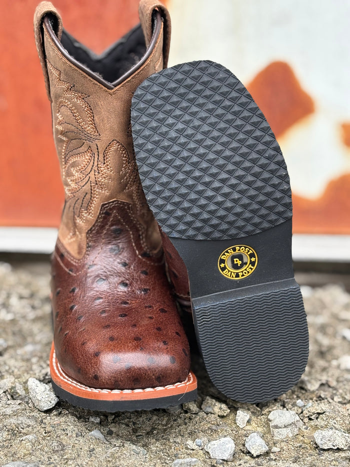 Dan Post Children/Youth Chocolate Brown Jet Ostrich Print Western Cowboy Boots DPC4007 DPC5007
