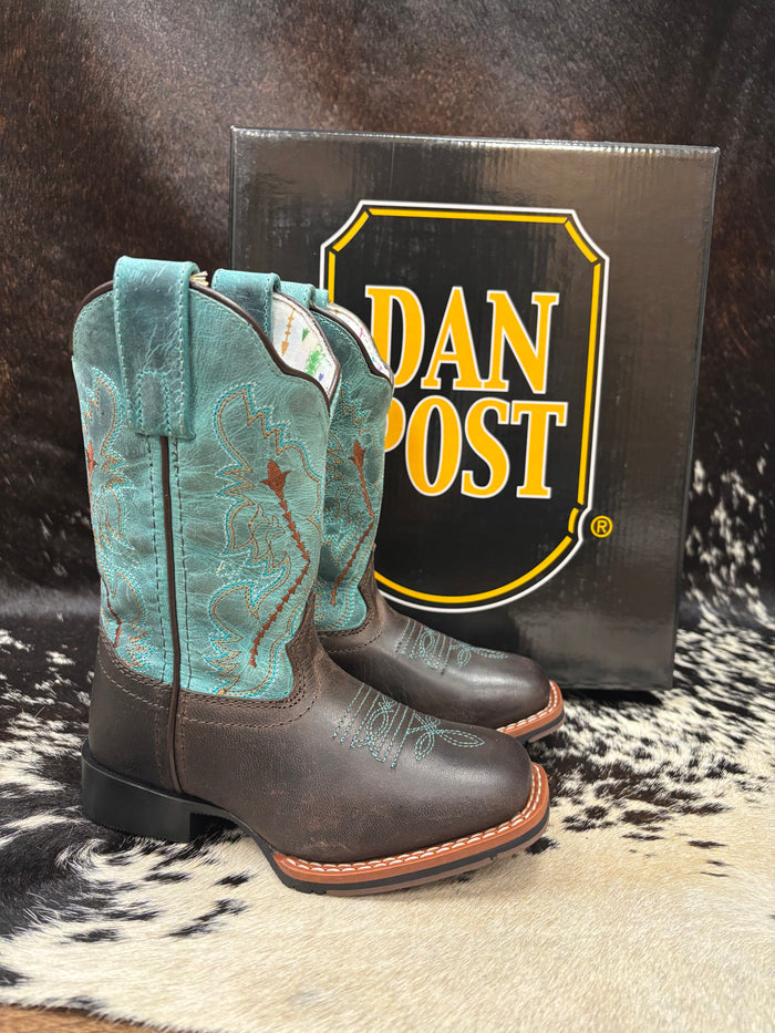 Dan Post Children/Youth Chocolate Brown & Turquoise Top Salina Western Cowgirl Boots DPC4002 DPC5002