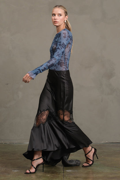 Satin Bias Lace Panell Skirt