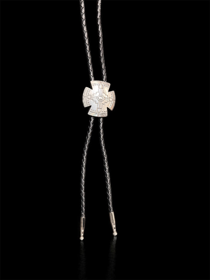 Double S Silver Southwestern Aztec Black Leather Bolo Tie 2222599-AZTEC