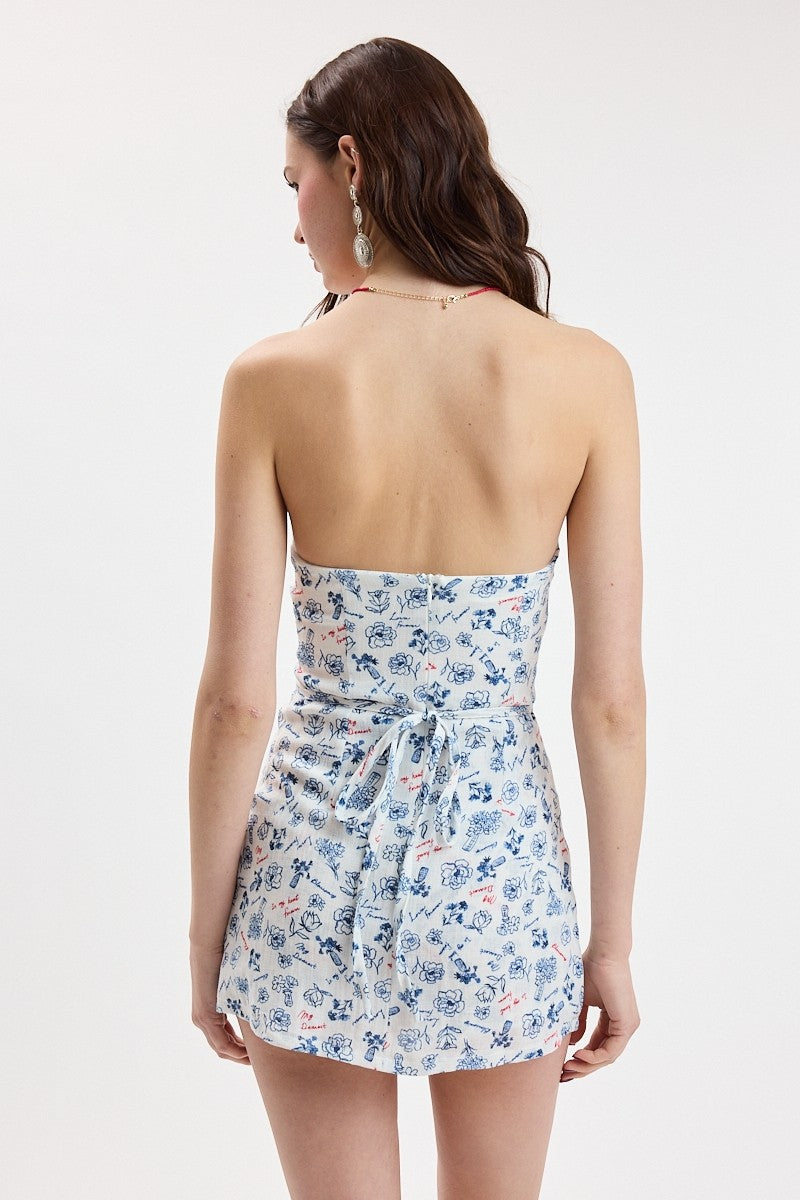 Print Tie Point Tube Mini Dress