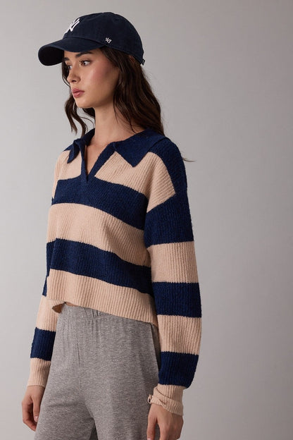 Cozy Wide Stripe Collar Sweater Top