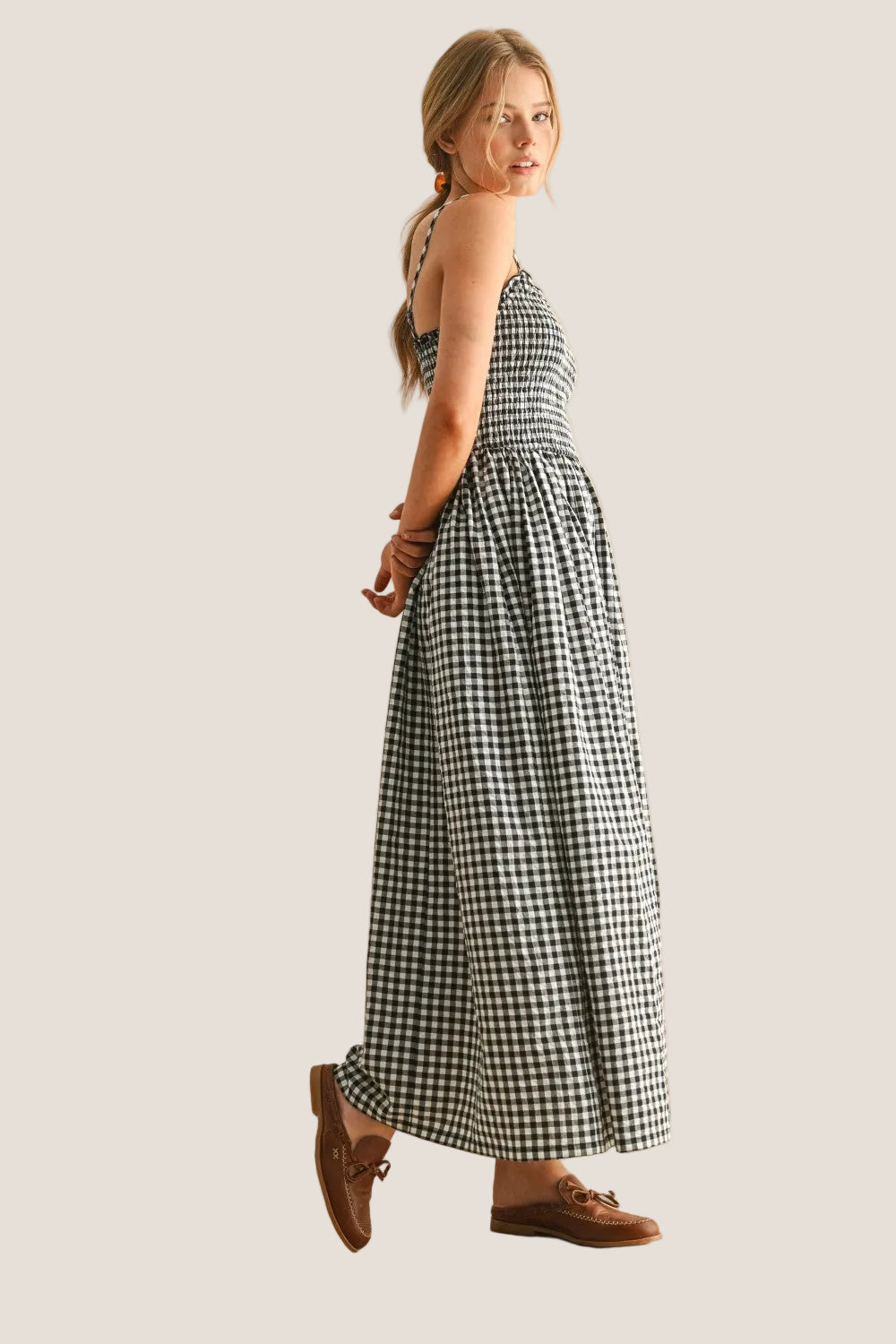 Gingham Print Long Dress