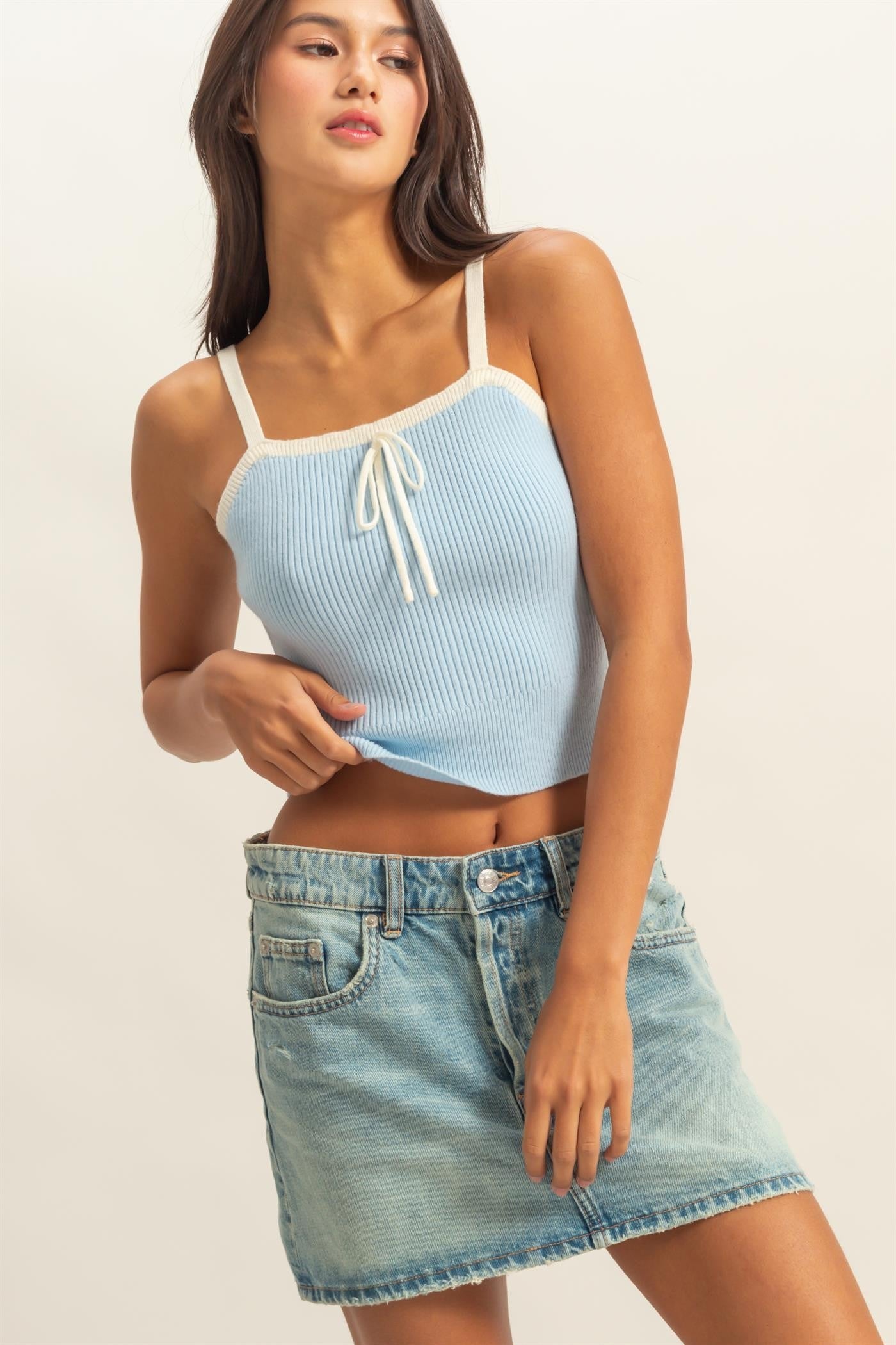 Crop Sweater Tank with Bow