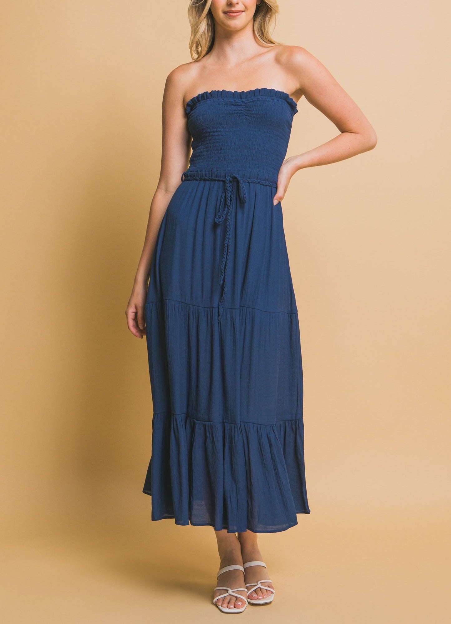 Nell Belted Strapless Maxi Dress