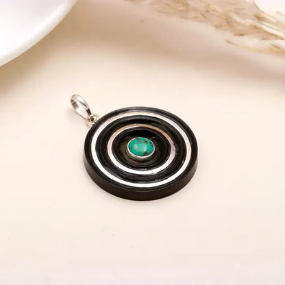 Ebony Wood Silver & Genuine Turquoise Spiral Necklace Pendant #1190