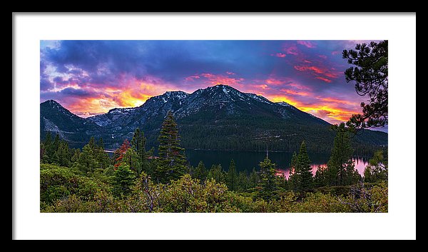 Emerald Bay Secret Sunset Panorama By Brad Scott - Framed Print