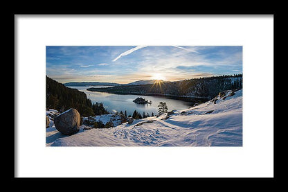 Emerald Bay Winter Sunburst By Brad Scott - Framed Print