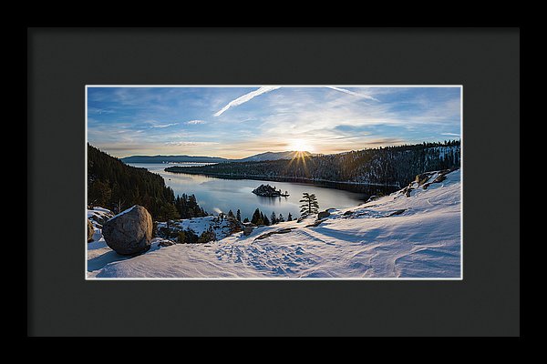 Emerald Bay Winter Sunburst By Brad Scott - Framed Print