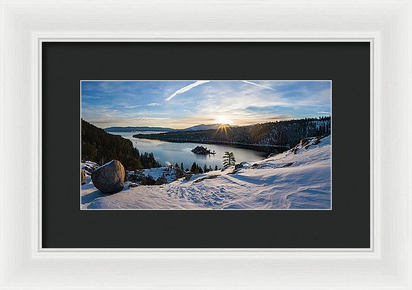 Emerald Bay Winter Sunburst By Brad Scott - Framed Print