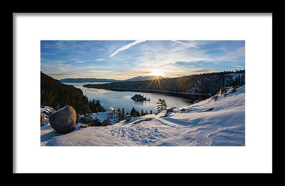 Emerald Bay Winter Sunburst By Brad Scott - Framed Print