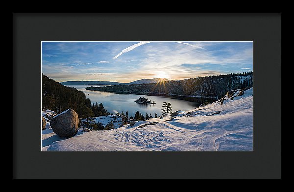 Emerald Bay Winter Sunburst By Brad Scott - Framed Print