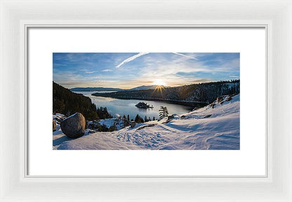 Emerald Bay Winter Sunburst By Brad Scott - Framed Print