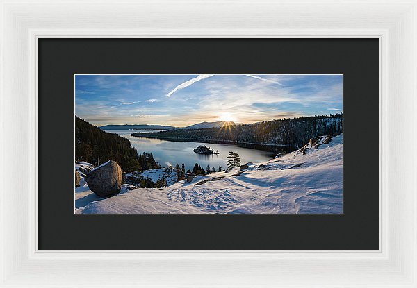 Emerald Bay Winter Sunburst By Brad Scott - Framed Print