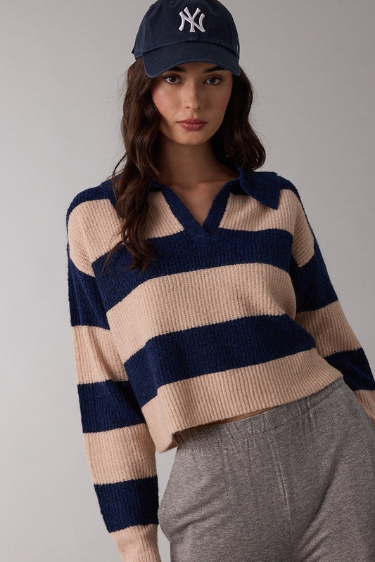 Cozy Wide Stripe Collar Sweater Top