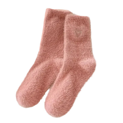 Heart Embroidery Fuzzy Plush Socks