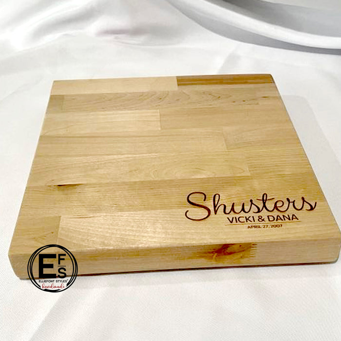 Custom engraved cutting board for newlyweds and anniversary celebrations
