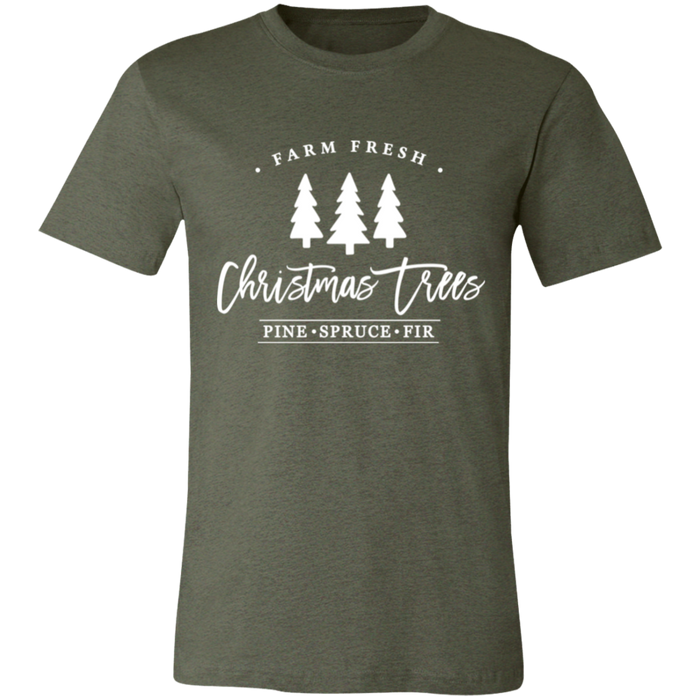 Farm Fresh Christmas Trees graphic t-shirt in Heather Military Green