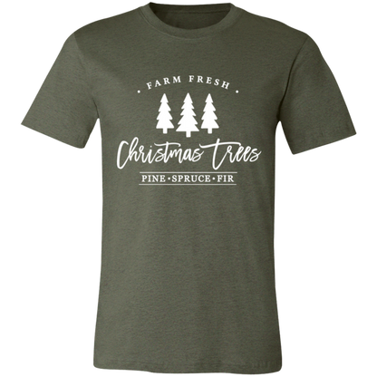 Farm Fresh Christmas Trees graphic t-shirt in Heather Military Green