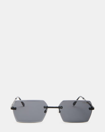 FINNIAN Black Rectangle Black Solid Smoke Opaque Sunglasses | Steve Madden