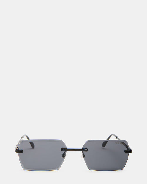 FINNIAN Black Rectangle Black Solid Smoke Opaque Sunglasses | Steve Madden