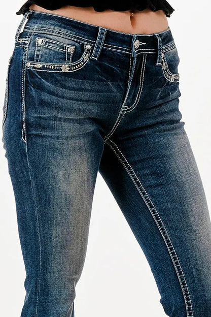 Grace in LA Easy Fit Women's Dream Catcher Hearts Rhinestone Pocket Bootcut Jeans JB81706 EB81706