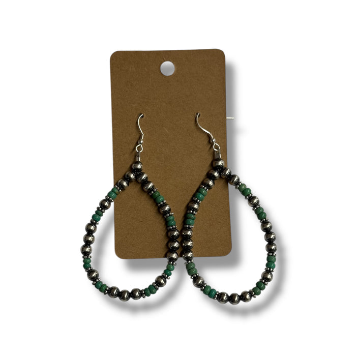 Green Turquoise & Desert Pearl Bead Dangle Loop Earrings NPE021TQB