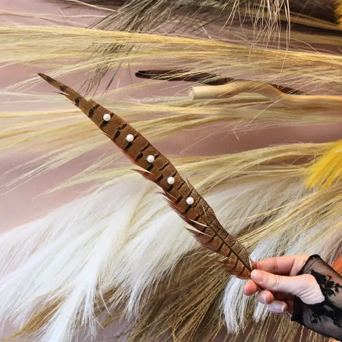 Handmade Pearl Studded Premium Pheasant Feather Western Hat Feather