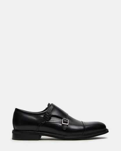 HARAN Black Leather Men's Buckle Strap Dress Shoe | Steve Madden