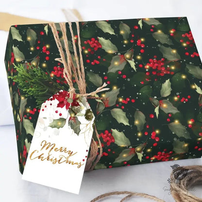 Holly and Lights Forest Wrapping Paper - Premium Craft Supplies & Tools > Party & Gifting > Packaging & Wrapping from Sugar and Spice Invitations - Just $26.10! Shop now at Sugar and Spice Paper