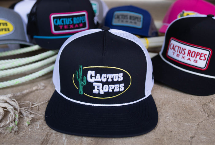 Hooey Cactus Ropes Black & White Trucker Snapback Hat CR106-Painted Cowgirl Western Store