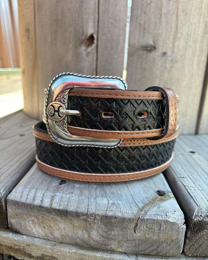 Hooey Hands-Up Basket Weave Classic Tapered Leather Belt HMBLT064-Painted Cowgirl Western Store