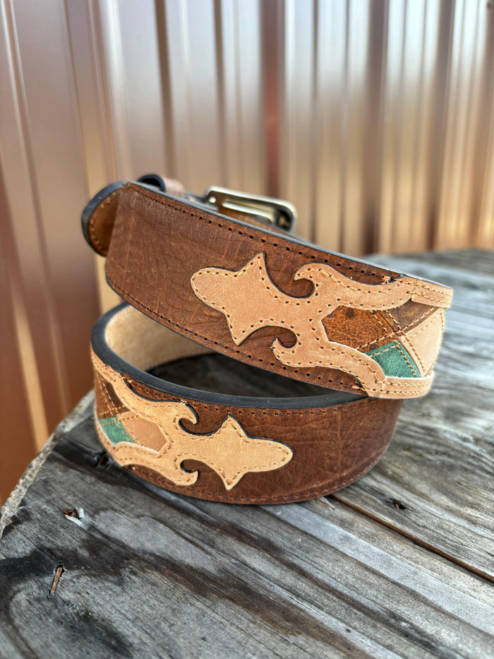 Hooey Ouray Roughy Tan Turquoise Patchwork Tapered Leather Belt RMBLT054-Painted Cowgirl Western Store