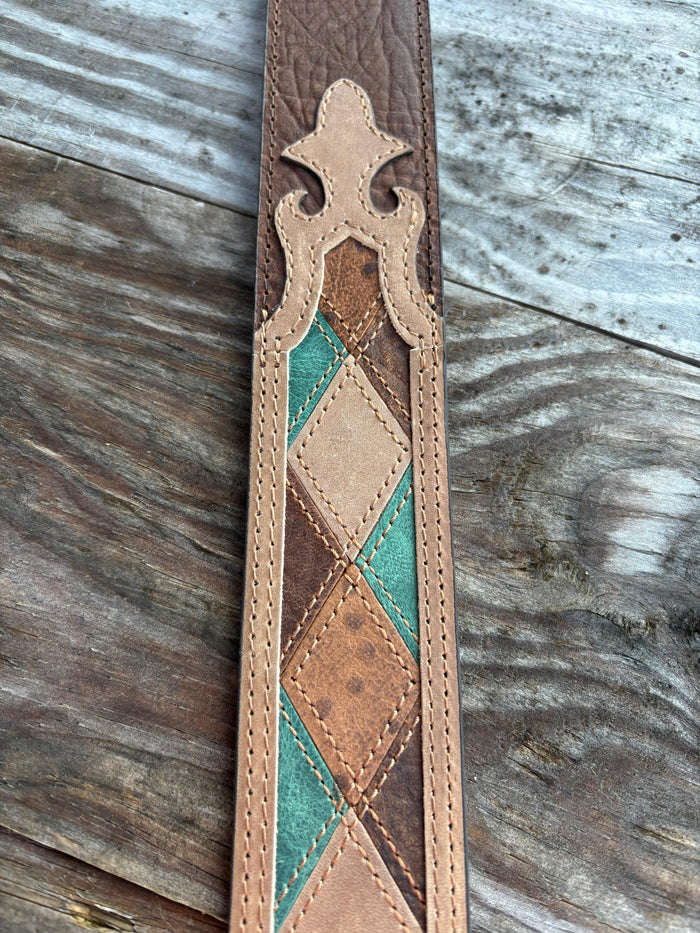 Hooey Ouray Roughy Tan Turquoise Patchwork Tapered Leather Belt RMBLT054-Painted Cowgirl Western Store