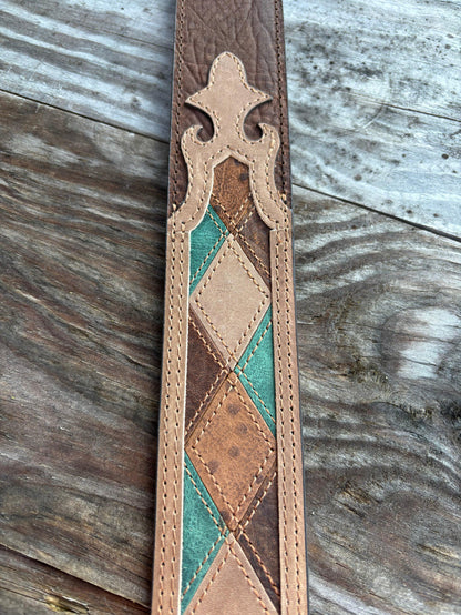 Hooey Ouray Roughy Tan Turquoise Patchwork Tapered Leather Belt RMBLT054-Painted Cowgirl Western Store