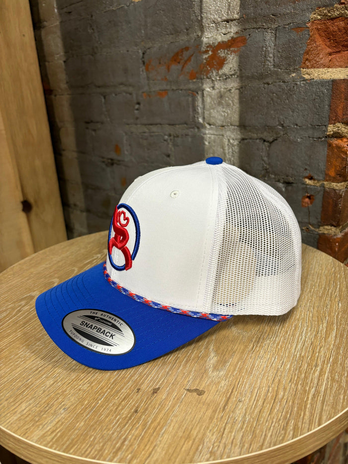 Hooey "Roughy 2.0" White & Blue Trucker Snapback Hat 4031T-WH-Painted Cowgirl Western Store