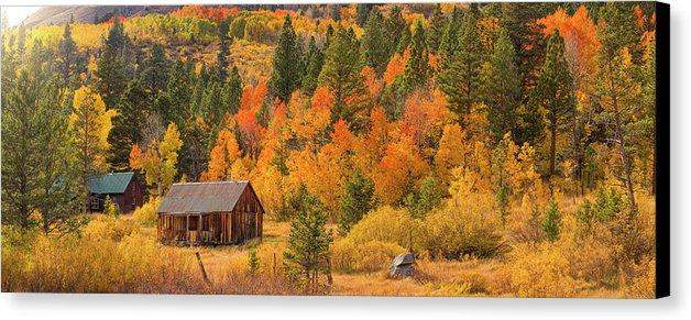 Hope Valley Fall Cabin By Brad Scott - Canvas Print-20.000" x 7.750"-Lake Tahoe Prints