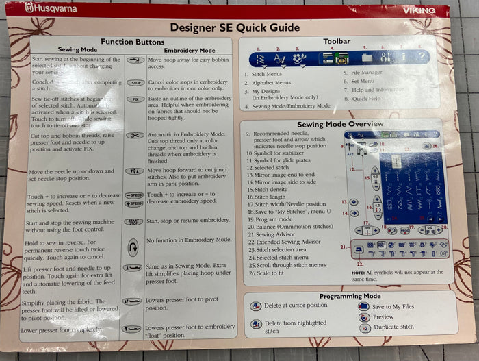 Husqvarna Viking Designer SE Quick Guide - Genuine