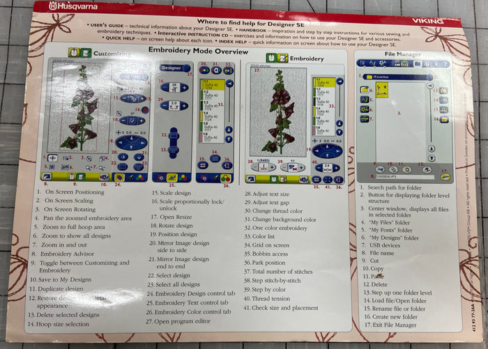 Husqvarna Viking Designer SE Quick Guide - Genuine
