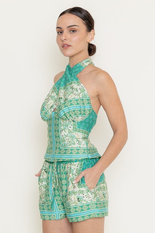 Scarf Print Halter Top