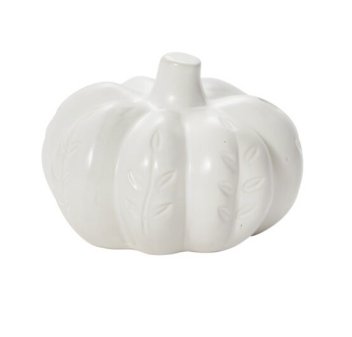 Imprinted Ceramic Pumpkin, Natural White, 2 Sizes